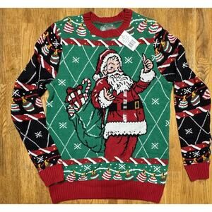 Ugly Holiday Sweater Santa Claus Thumbs Up Christmas Party Mens Size Small NEW